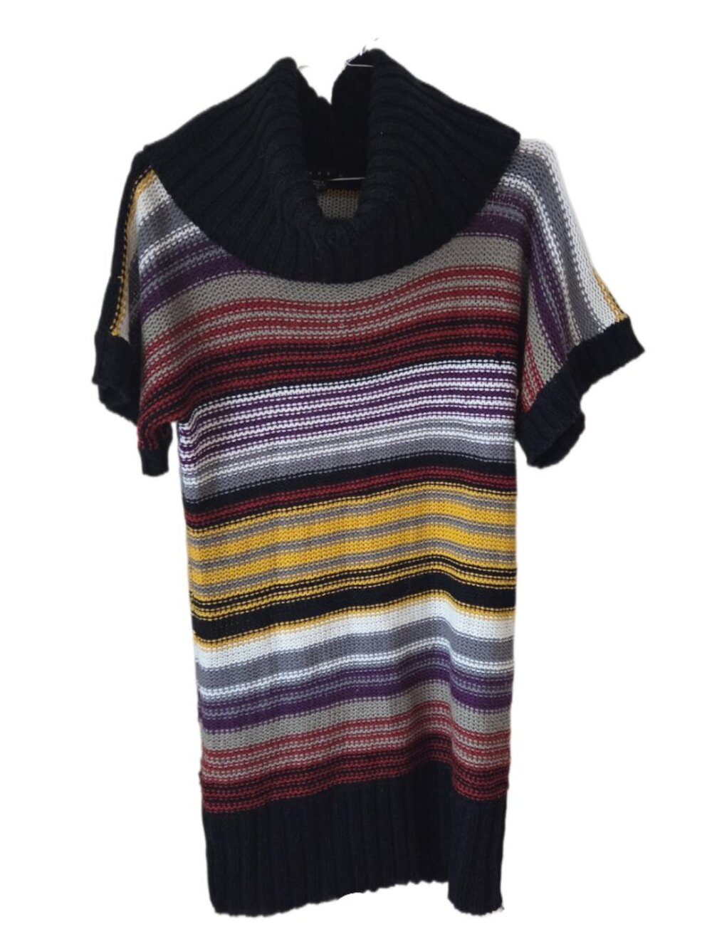 Tiana B Womens Sweater Dress Multicolor Striped Cowl Neck Short Sleeve Small